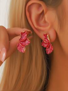 2pcs White Geometric Floral Earrings - Casual Elegant Luxury Design Women Earrings