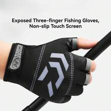 1 Pair Grey Arrow Fingerless Anti-Slip Gloves For Men & Women, Suitable For Fishing, Kayaking, Cycling, Rowing, Driving - Black - View 11