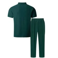 Bộ 2 áo sơ mi cổ ve áo màu bạc thời trang thường ngày mùa hè cho nam + quần dài, trang phục thể thao nghỉ dưỡng Hawaii mùa xuân/hè - Màu xanh lá cây đậm - Xem 4