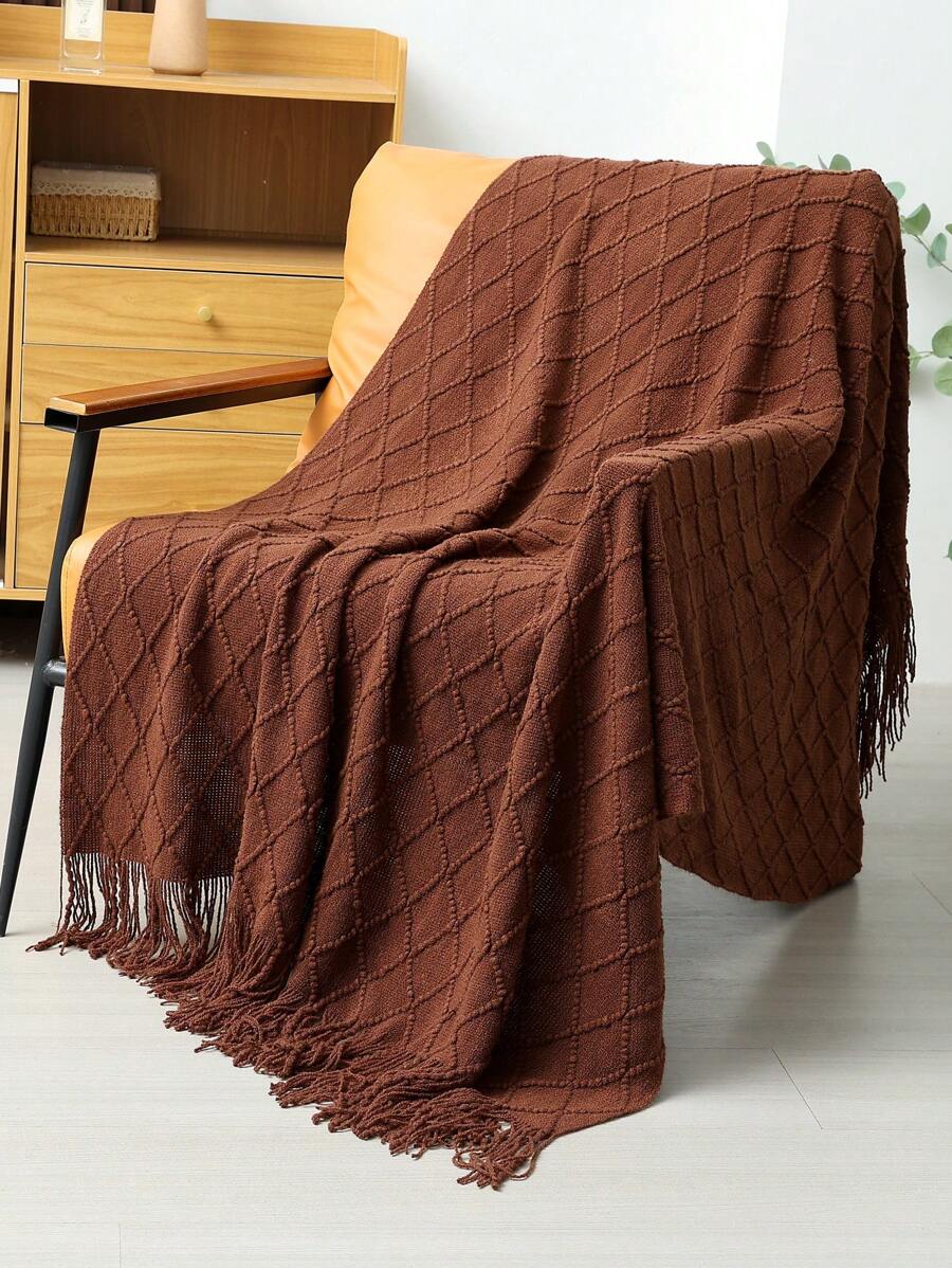1pc Knitted Blanket, Sofa Throw Blanket, Bed Blanket, Office Nap Mat, Summer Scarf Shawl - Brown - View 1