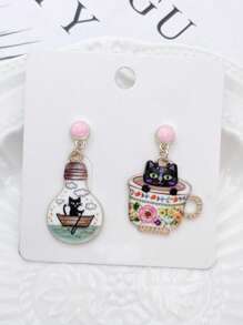 1 Pair Of Fashionable And Cute Cat Alloy Pendant Earrings, Women's Fashionable Earrings, Suitable For Women's Gatherings And Vacation Jewelry, Or As Gifts To Friends