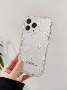 奶油色纹理波浪边亮面花卉彩绘防摔手机壳，兼容 XR/7/8、 16/11/16Pro/16Plus/16ProMax/16E/15ProMax/13/14/12/XS/XR/7G/8P，以及三星 Galaxy S25/S25Plus/S25Ultra/A16/A36/A26/A56/A50 - 彩色 - 查看 3