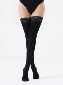 1 Pair Women's 20D/70D Lace Non-Slip Sexy Thigh High Stockings (Polka Dot/Jacquard) - Black - View 15