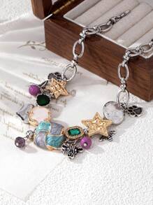 1 chiếc vòng cổ kim loại bất đối xứng tráng men hình chim Boho và đầu bò dành cho phụ nữ - Nhiều màu - Xem 5