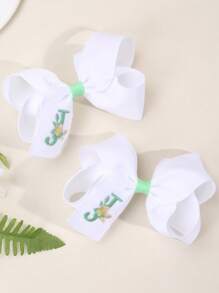 2 piezas Clips para el cabello con bordado floral lindo de 26 letras y lazo, accesorios para el cabello tipo pato para niñas, adecuados para decoración diaria - Multicolor - Ver 11