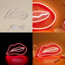 1 件独特照明装饰 LED 霓虹灯标志，牙齿嘴唇露背星球猫樱桃嘴唇红色，LIVE 蓝色，外星人绿色，音乐暖白色 LED 霓虹灯标志，室内婚礼派对墙壁装饰，5V USB 供电卧室客厅霓虹灯标志