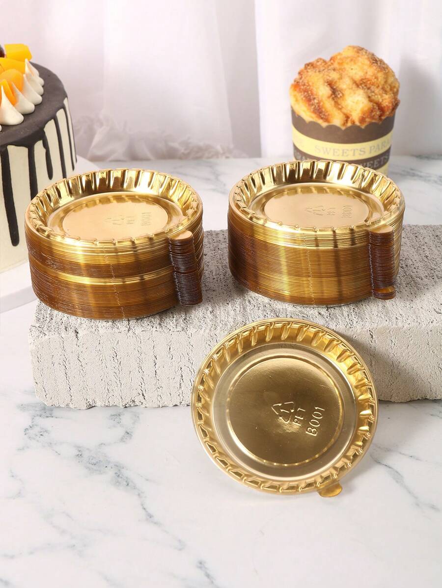 100pcs/Pack Plastic Mini Cake Dessert Tray With Metallic Base For Cake Decorating Party