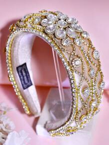 1 Piece Of Women Shiny Khaki Retro Palace Style Velvet Sponge Headband Elegant Gorgeous Personalized Rhinestone Flower Design Hair Accessories For Brides Wedding Bridesmaids Gifts Daily Styling Accessories,Hairband,Hair Hoop