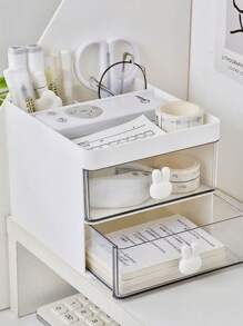 1 Stück Mini Schreibtischorganizer mit 2 Schubladen, Büroschreibtisch Aufbewahrungsbox, Schreibtischorganizer, Karten/Stift/Bleistift/Handy/Schreibwaren Halter, für Büro, Schule, Zuhause, Kosmetik