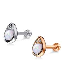 16G 不锈钢耳钉，耳屏穿孔饰品，花朵人造蛋白石方晶锆石耳钉，优雅耳骨套装，适合男女日常佩戴 - 彩色 - 查看 16