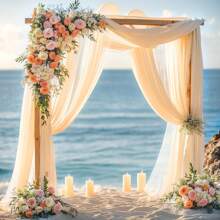 1 tấm vải trang trí cổng cưới màu sâm panh, kích thước 28 inch x 19 feet; 1 tấm rèm phông nền cổng cưới trong suốt màu trắng ngà, thích hợp cho lễ cưới, trang trí trần nhà tiệc tùng. - Rượu sâm banh - Xem 5