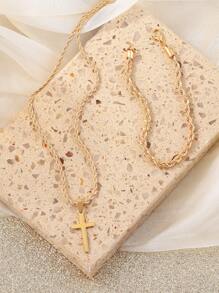 2PCS Twisted Rope Bracelet, Twisted Rope Cross Pendant Necklace, Exquisite Gift, Suitable For Gifting, Daily Wear - Gold - View 5