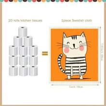 12pcs, Swedish Dishcloths, Cleaning Cloth, Washable Decorative Household Cleaning Rags, Kitchen Dishwashing Cloth, Reusable Absorbent Quick Drying Hand Towel, Dishcloth, Kitchen Towel, Cleaning Supplies, Cleaning Tool (Cat) - 12pcs - View 3