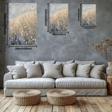 Le foin haut et les fleurs sauvages sont neutres. Grande peinture murale encadrée en bois, décoration d'intérieur, peinture à l'huile - Chambre, salle de bain, salon, bureau, cuisine, cadeaux de Noël - 1 pièce
