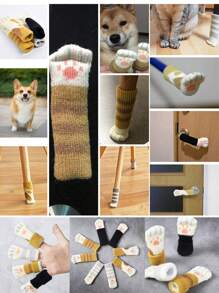 4pcs Paw Pattern Anti-Slip Table Leg Cover, 1pc Cute Chair Foot Pad For Home, Door Handle Cover,Thickened Cat Claw Stool Leg Protectors Socks,Put On Socks For Chair,Protect Your Floor And Furniture With These Knitted Table Leg Socks