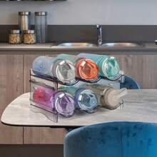 Clear Water Bottle Organizer 3-Station 2-Tier Detachable Storage Rack Bathroom Kitchen Accessories Space Saver Transparent Shelving Unit Home Decor Easy Clean Multi-Purpose Container Holder - White - 3-unit 2-layer - View 3