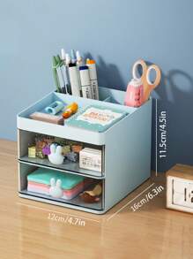 1 Stück Mini Schreibtischorganizer mit 2 Schubladen, Büroschreibtisch Aufbewahrungsbox, Schreibtischorganizer, Karten/Stift/Bleistift/Handy/Schreibwaren Halter, für Büro, Schule, Zuhause, Kosmetik