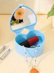 1 件儿童珠宝收纳盒，心形发饰收纳盒带镜子，个性化简约设计，适合家庭、宿舍、便携式日常使用 - 彩色 - 查看 4