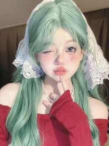 Long Wavy Wig With Bangs, Synthetic Fiber, Multi-Color Wavy Wig, Suitable For Daily And Party Use, Natural Smooth And Realistic Wig (Excluding Acessories)
