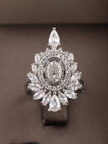 1 Set Luxus Schmuckset mit Cut Out runden Anhänger Halskette, Ohrringe und Ring aus kubischem Zirkonia, geeignet für Frauen zu festlichen Anlässen, ohne Geschenkbox - Silber 01 - Übersicht 5