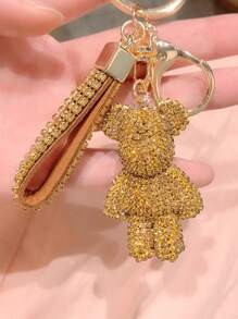 1 Pc Rhinestone Bear Keychain Pendant For Women Bag Men Car Key Chain Accessories Girl Gift Anime Metal Keyring Key Chains For Women