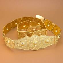 1pc Vintage Turkic Slavic Woman Metal Waist Belt, Embossed Arabic Floral Motif, Caucasian Wedding Dance Jewelry, Adjustable Length - Classic Moroccan Belt - View 5