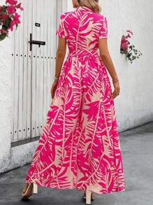 Women's Fashionable Short-Sleeved Printed Wide Leg Pants Jumpsuit
