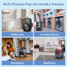 Collapsible Mesh Pop Up Hamper With Wide Opening And Side Pocket – Breathable, Sturdy, Foldable, And Space-Saving Design For Clothes And Storage.
