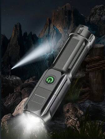 1 件超亮可调变焦手电筒 - 200 流明便携式多功能手电筒，USB 可充电，可调光防水手电筒，带侧灯，适合夜间工作、户外救援、露营和家庭使用（白光）。