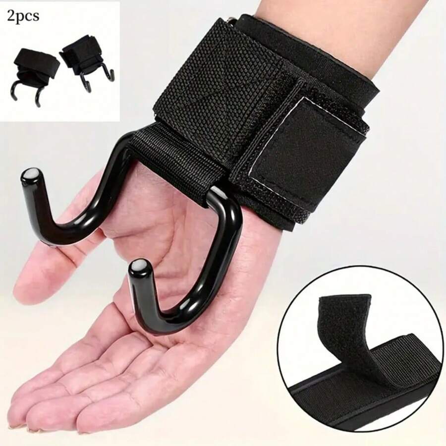2pcs Pulling Assist Wrist Straps With Hooks - Non-Slip Rubber Weight Lifting Wrist Wraps, Fitness Squat Equipment, Strength Training Power Hook, Barbell And Dumbbell Assist Hook Without Tight Squeeze