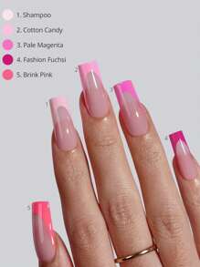 French Gel Nail Kit - 5 Colors - Square Nail Shape - 15 Sizes - Pink, Soft Pink French Tips Adhered To Nails, Soak-Off Gel Extension, DIY Nail Design, Ideal For Women's Nail Grooming Press On Nails