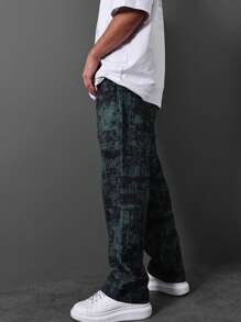 Men's All-Over Printed Straight Leg Casual Pants, Simple & Breathable, Spring/Summer - Dark Green - View 2