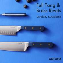 CAROTE 11 Pieces Knife Set With Block For Kitchen, Stainless Steel Razor-Sharp Blade, Triple Riveted Ergonomic Handle, Wooden Magnetic Block, Essential Knife Block Set, Beigeprompt Goods - Blue-wS - View 4