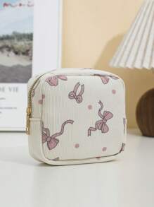 1 Piece Stylish Flower Print Bow Cherry Strawberry Print Wick Sanitary Napkin Storage Bag Mini Cosmetic Bag, Multifunctional Sanitary Napkin Storage Bag Small Square Bag, Small Cosmetic Travel Bag Toiletries Storage Bag For Women/Girls, Cute Zipper Bag Coin Purse College Style Suitable For School, Work, Travel, Cosmetic Bag, Cosmetic Bag, Skin Care Bag, Toiletry Bag, Packaging Box, Travel Supplies