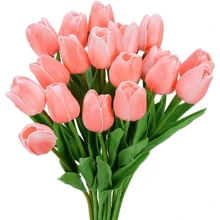 20/30 件白色人造郁金香丝绸花，13.5 英寸，适合作为母亲节、复活节的散装家庭厨房婚礼装饰礼物