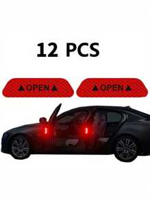 4pcs Reflective Car Door Warning Stickers, Anti-Collision Decals With Open Sign, Night Reflective High Temperature Decorative Stickers