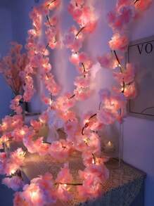 1 套粉色人造樱花藤串灯，带 30 个 LED 灯，适用于派对、节日、生日、婚礼装饰、北欧家具照明、房间装饰 - 深粉紅色 - 查看 4