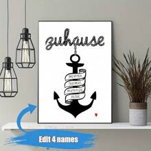 1pc Customizable Name Canvas Art Poster, Anchor Pattern, Frameless Modern Wall Decor For Rooms, Living & Dining Areas - Ideal Personalized Gift For Home And Family Gifts Birthday Graduation