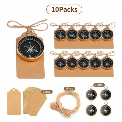 Lucky Horseshoe, Return Gift Compass With Kraft Paper Label, Metal Mini Craft Horseshoe Decoration, Suitable For Rustic Vintage Wedding Party Decoration, Birthday Party, Wedding Return Gift Blessing, Graduation Ceremony.