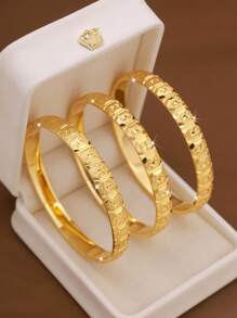1/3/6 Pieces Of Sand Gold Exquisite Hand Carved Pattern Exquisite 24k Gold Plated 8mm Wide Bracelet For Women, Without Box