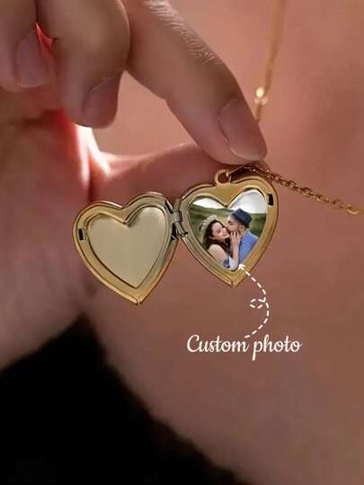 1pc Custom Personalized Photos Love Pendant Necklace, Custom Photos Creative Elegant Classic Changeable Everyday Wear Warm Jewelry Gift Ladies