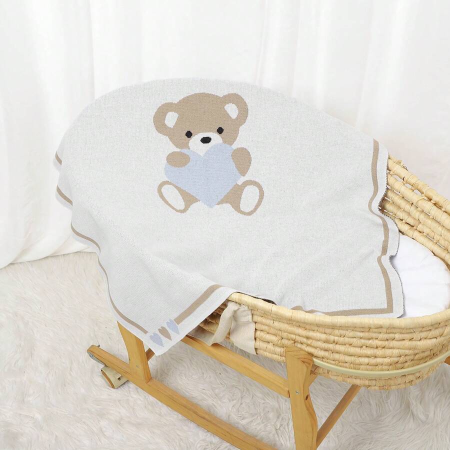 1 Stück Baby gestrickte Decke, Bärenmuster Jacquard, Säuglingsdecke, Ganzjahresdecke