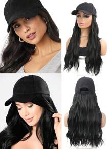 棒球帽带波浪长发接发帽假发可调节帽子合成假发女士混合漂白金发时尚透气假发帽适合日常运动 - 彩色 - 查看 16