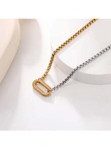 Collar de cadena con perlas de acero inoxidable, resistente al agua y antidesteñible, con diseño geométrico en oro y plata, adecuado para el uso diario de las mujeres