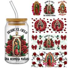 Set Of 4 Our Lady Of Guadalupe Theme UV DTF Self-Adhesive Plastic Cup Stickers, Waterproof Scratch-Resistant 3D Crystal Stickers, Suitable For Water Cups And Bottles - High Quality Stickers (4.3 Inches X 9.4 Inches) - Multicolor - View 1