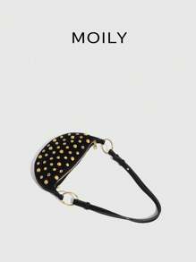 Punk Street Style Rivet Adjustable Strap Women's Crossbody Saddle Bag - Black - View 7