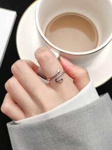 1pc Adjustable Silver Snake Shaped Ring For Women - Silver - View 2