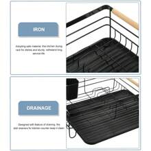 NetHong Dish Drainer Rack Kitchen Sink Washing Plates Draining Board Cutlery Holder Cup(Black) - 黑色 - 查看 9