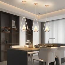1 st. Moderne LED hanglamp, semi-inbouw gepolijste metalen hanglamp met acryl lampenkap, dimbaar 3-kleuren, inclusief installatiehardware, geschikt voor woonkamer, eetkamer, slaapkamer, gang - vast bedraad, 110V-240V zonder schakelaar of afstandsbediening