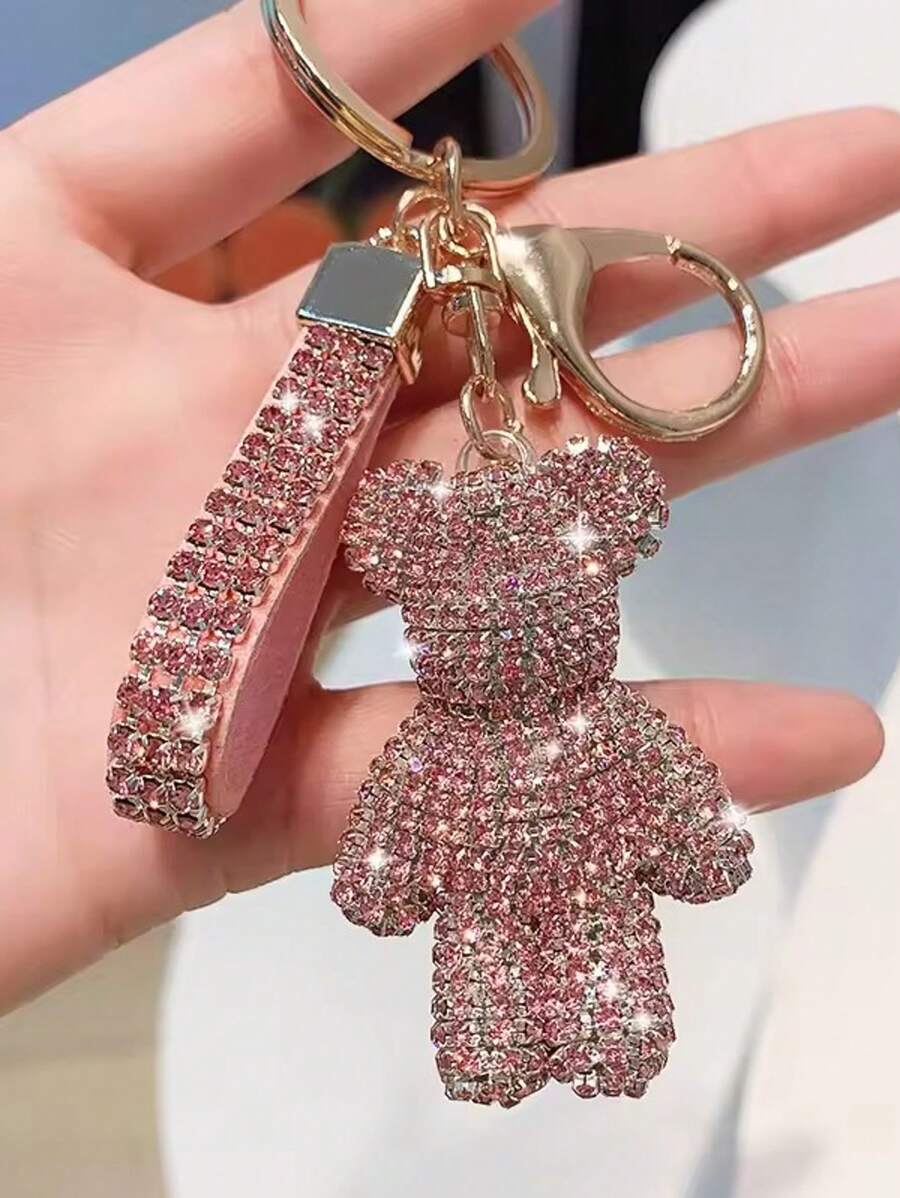 1 Pc Rhinestone Bear Keychain Pendant For Women Bag Men Car Key Chain Accessories Girl Gift Anime Metal Keyring Key Chains For Women